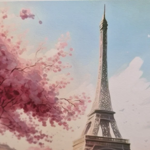 Paris Eiffel Tower Floral Fantasy Watercolor Oil Painting Art‎ Print - Picture 6 of 8